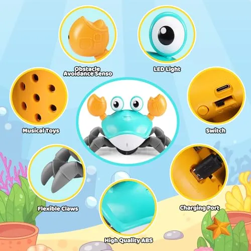 iKidiki Granchio Che Cammina Neonato, Giochi Bambini 1 2 3 4 Anni Granchio Tummy Time Giocattoli Bambino 1 2 3 4 Anni Giochi Neonato 3-6-9 Mesi Regalo Bambino 1 2 3 4 Anni Giochi Educativi 1-4 Anni