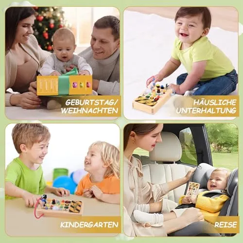 YIKANWEN Montessori Busy Board giocattolo da 1 2 3 anni, giocattolo in legno con musica e 10 LED interruttore della luce, giocattolo educativo sensoriale per neonati e ragazzi a partire da 1 2 3 4