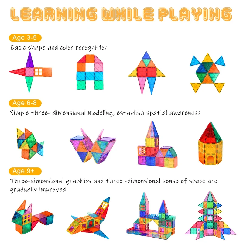 Katiago Costruzioni Magnetici per Bambini 100 pezzi 3D Costruzioni Magnetiche Blocchi Magneti Bambini Stem Creatività Giocattoli Educativi Regali per Oltre 3 anni (100 psc)
