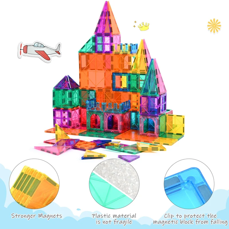 Katiago Costruzioni Magnetici per Bambini 100 pezzi 3D Costruzioni Magnetiche Blocchi Magneti Bambini Stem Creatività Giocattoli Educativi Regali per Oltre 3 anni (100 psc)