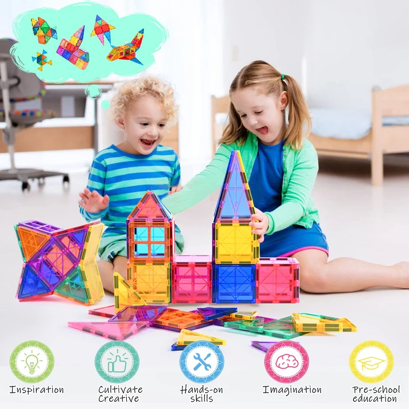 Katiago Costruzioni Magnetici per Bambini 100 pezzi 3D Costruzioni Magnetiche Blocchi Magneti Bambini Stem Creatività Giocattoli Educativi Regali per Oltre 3 anni (100 psc)