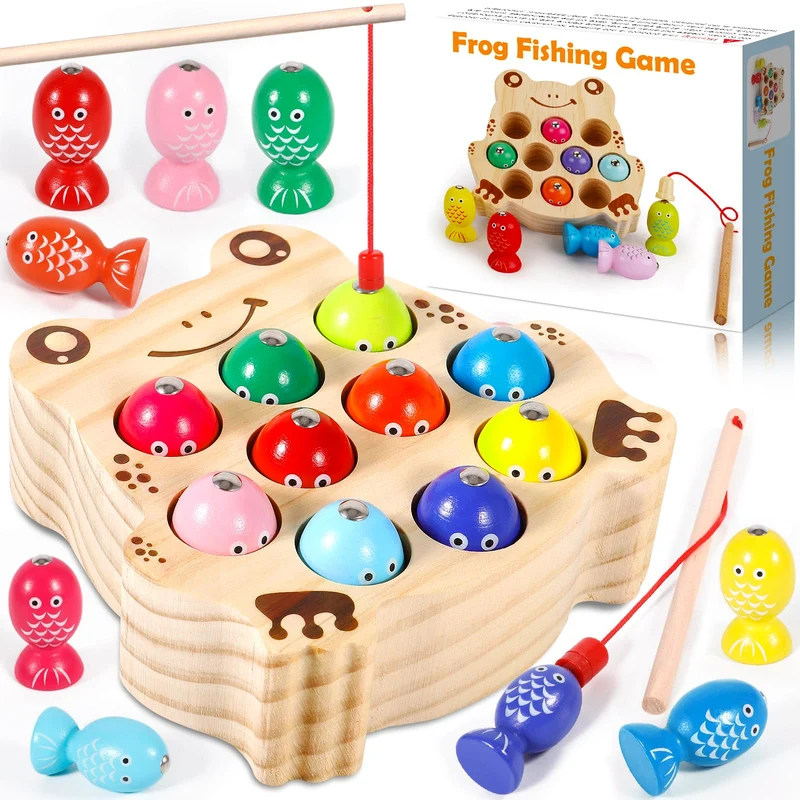 ZLPBAO Giochi Montessori, Giochi di Pesca per Bambini Magnetici in Legno mit 10 Pesci e Due Canne da Pesca, Giochi Montessori Bambini 2 3 4 Anni, Regalo Maschio Bambino Giochi 2 3 4 Anni