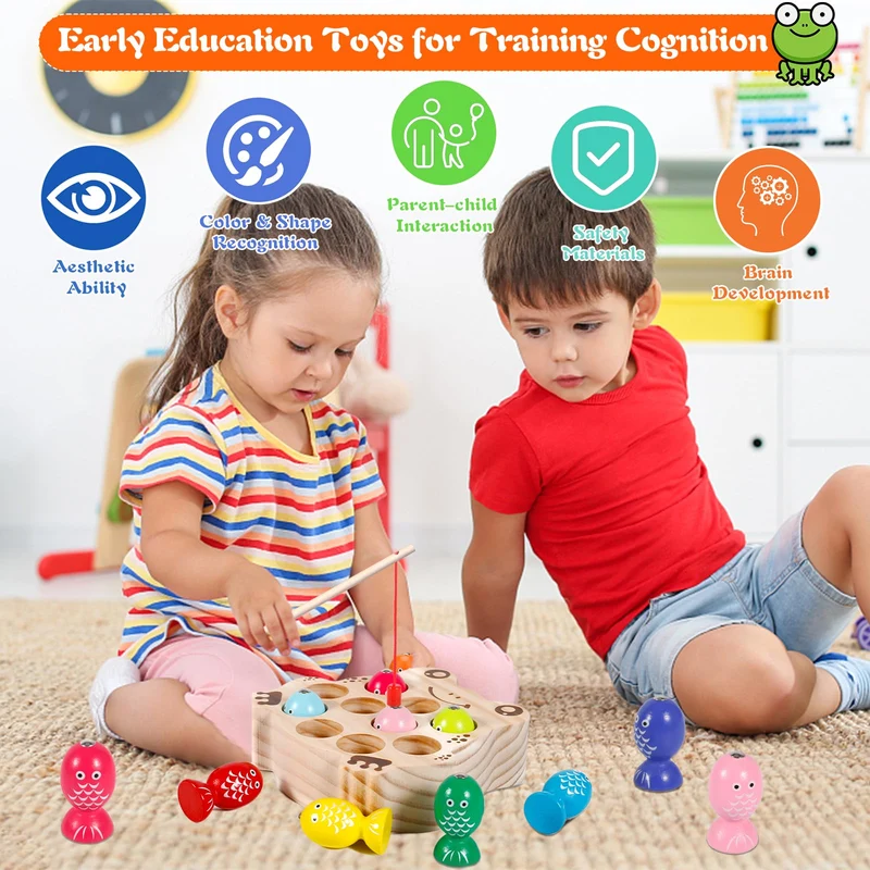 ZLPBAO Giochi Montessori, Giochi di Pesca per Bambini Magnetici in Legno mit 10 Pesci e Due Canne da Pesca, Giochi Montessori Bambini 2 3 4 Anni, Regalo Maschio Bambino Giochi 2 3 4 Anni