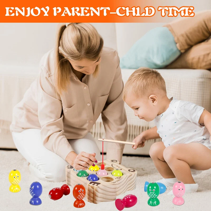 ZLPBAO Giochi Montessori, Giochi di Pesca per Bambini Magnetici in Legno mit 10 Pesci e Due Canne da Pesca, Giochi Montessori Bambini 2 3 4 Anni, Regalo Maschio Bambino Giochi 2 3 4 Anni