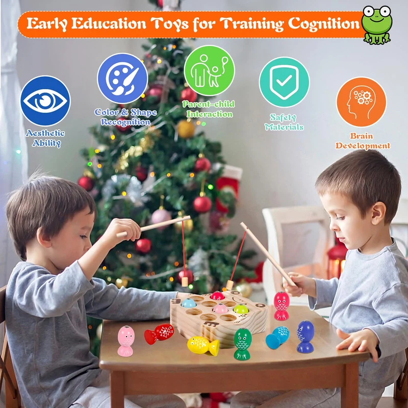 ZLPBAO Giochi Montessori, Giochi di Pesca per Bambini Magnetici in Legno mit 10 Pesci e Due Canne da Pesca, Giochi Montessori Bambini 2 3 4 Anni, Regalo Maschio Bambino Giochi 2 3 4 Anni