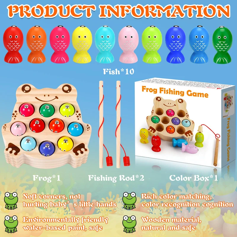 ZLPBAO Giochi Montessori, Giochi di Pesca per Bambini Magnetici in Legno mit 10 Pesci e Due Canne da Pesca, Giochi Montessori Bambini 2 3 4 Anni, Regalo Maschio Bambino Giochi 2 3 4 Anni