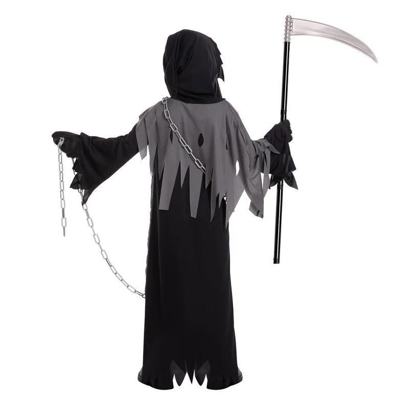 Tosekry Costume Halloween Bambino Vestito Halloween Bambino, Costumi Halloween Bambini Halloween Costume Bambino con Falce, Occhiali Luminosi e Catene (8-10 anni)