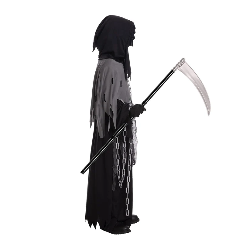 Tosekry Costume Halloween Bambino Vestito Halloween Bambino, Costumi Halloween Bambini Halloween Costume Bambino con Falce, Occhiali Luminosi e Catene (8-10 anni)
