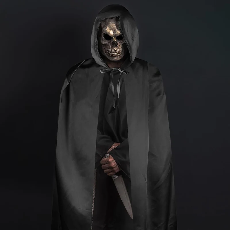 Aomig Mantello di Nero, Mantello Halloween con Cappuccio Lungo Capo Costume, Mantello da Vampiro per Bambino di Travestimento, Halloween, Feste in Famiglia,100cm