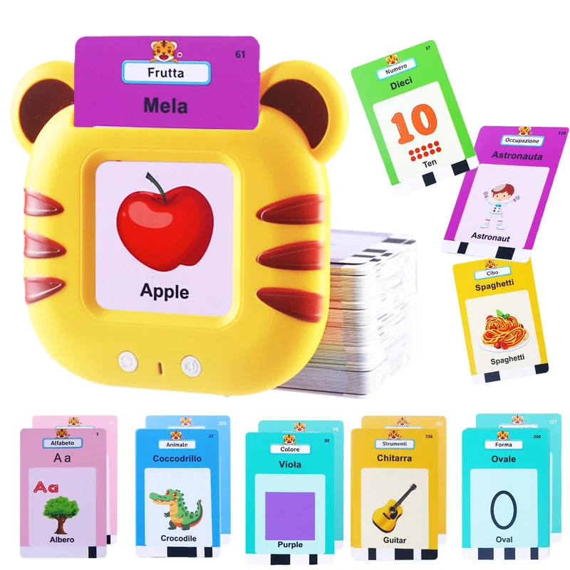 CUTEEEE Schede Flash Cards Parlanti Italiano Inglese, Giochi Bambini Educativi 1 2 3 4 5 6 Anni, Talking Carta Flash Regalo, Giocattoli Apprendimento Interattivi 224 Parole