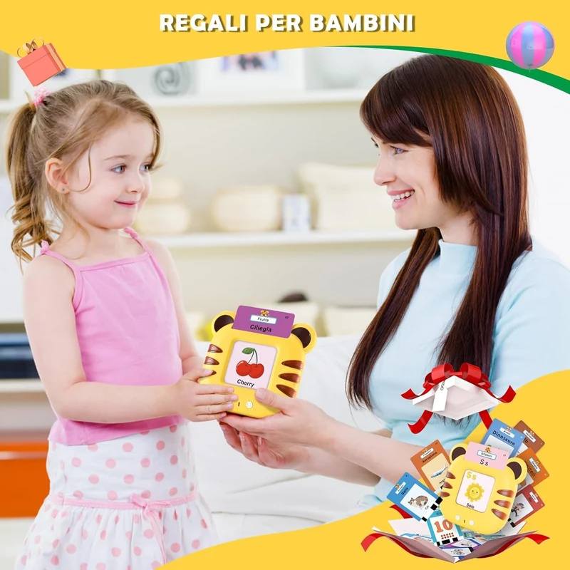 CUTEEEE Schede Flash Cards Parlanti Italiano Inglese, Giochi Bambini Educativi 1 2 3 4 5 6 Anni, Talking Carta Flash Regalo, Giocattoli Apprendimento Interattivi 224 Parole