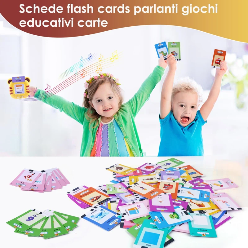 CUTEEEE Schede Flash Cards Parlanti Italiano Inglese, Giochi Bambini Educativi 1 2 3 4 5 6 Anni, Talking Carta Flash Regalo, Giocattoli Apprendimento Interattivi 224 Parole