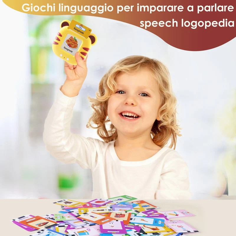 CUTEEEE Schede Flash Cards Parlanti Italiano Inglese, Giochi Bambini Educativi 1 2 3 4 5 6 Anni, Talking Carta Flash Regalo, Giocattoli Apprendimento Interattivi 224 Parole