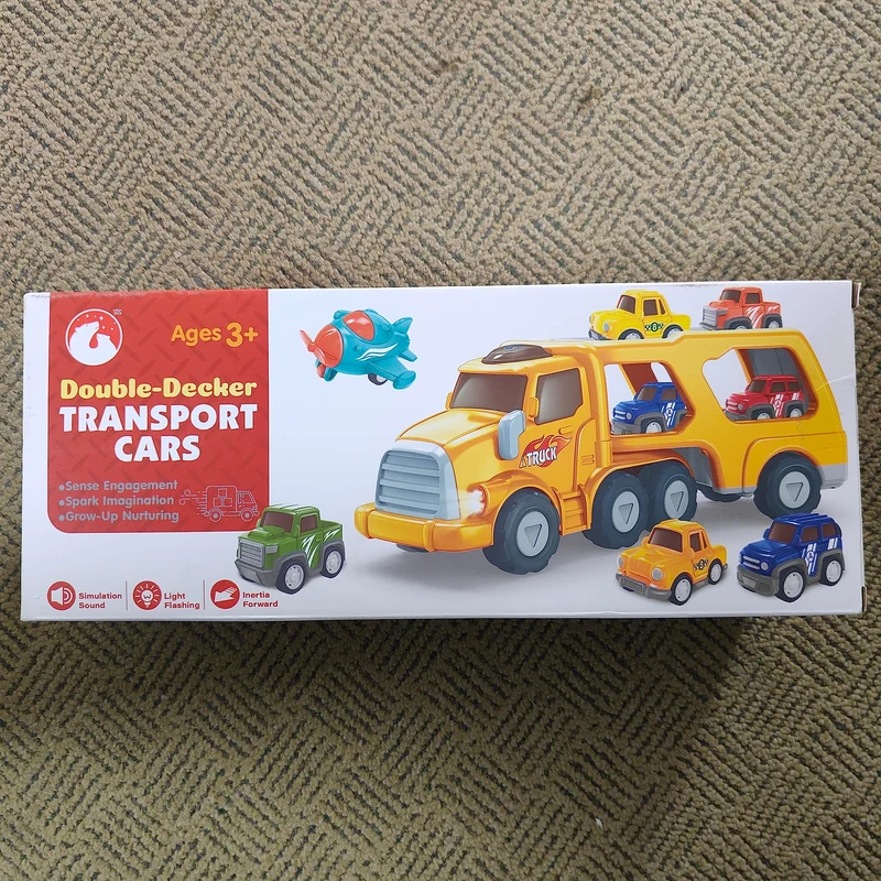 Aoskie Camion Macchinine 2 3 4 Anni, 5 in 1 con Suoni e Luci, 4 Mini Cars, Giocattolo Regalo per Bambino