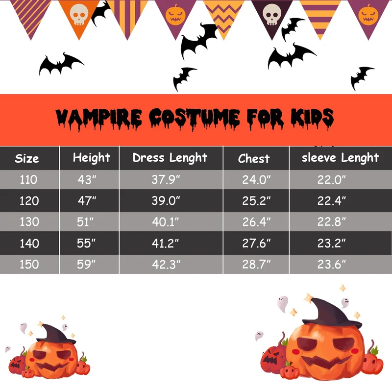 PABTID Costume da Vampiro per Bambina e Ragazza Halloween Dress Up Party Travestimento Gotico Victorian Vampira Cosplay Carnevale Festa a Tema Vampiro (140)