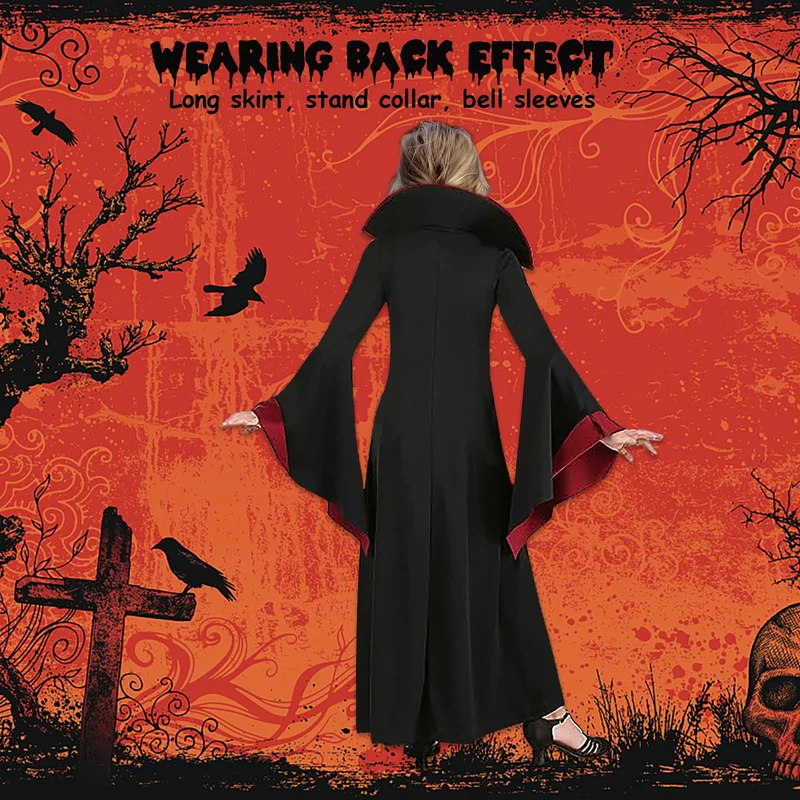 PABTID Costume da Vampiro per Bambina e Ragazza Halloween Dress Up Party Travestimento Gotico Victorian Vampira Cosplay Carnevale Festa a Tema Vampiro (140)