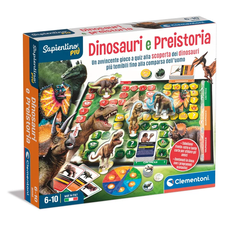 Clementoni - 16599 - Sapientino Più - Quiz Su Dinosauri E Preistoria - Gioco Da Tavolo Educativo Per Bambini Dai 6 Anni (Gioco In Italiano), Made In Italy