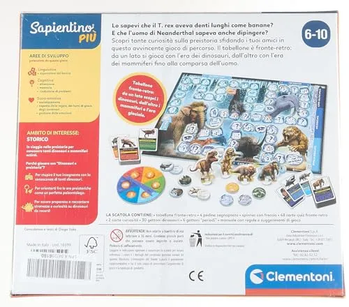 Clementoni - 16599 - Sapientino Più - Quiz Su Dinosauri E Preistoria - Gioco Da Tavolo Educativo Per Bambini Dai 6 Anni (Gioco In Italiano), Made In Italy