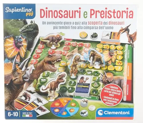 Clementoni - 16599 - Sapientino Più - Quiz Su Dinosauri E Preistoria - Gioco Da Tavolo Educativo Per Bambini Dai 6 Anni (Gioco In Italiano), Made In Italy