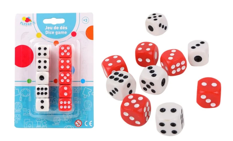 FLYPOP'S - Dadi - Gioco di Dadi - 140468LIN - Rosso e Bianco - Plastica - Da 2 a 6 Giocatori - Giochi da Tavolo - Yam's - Chance - 1,4 cm x 1,4 cm - A partire dai 5 anni