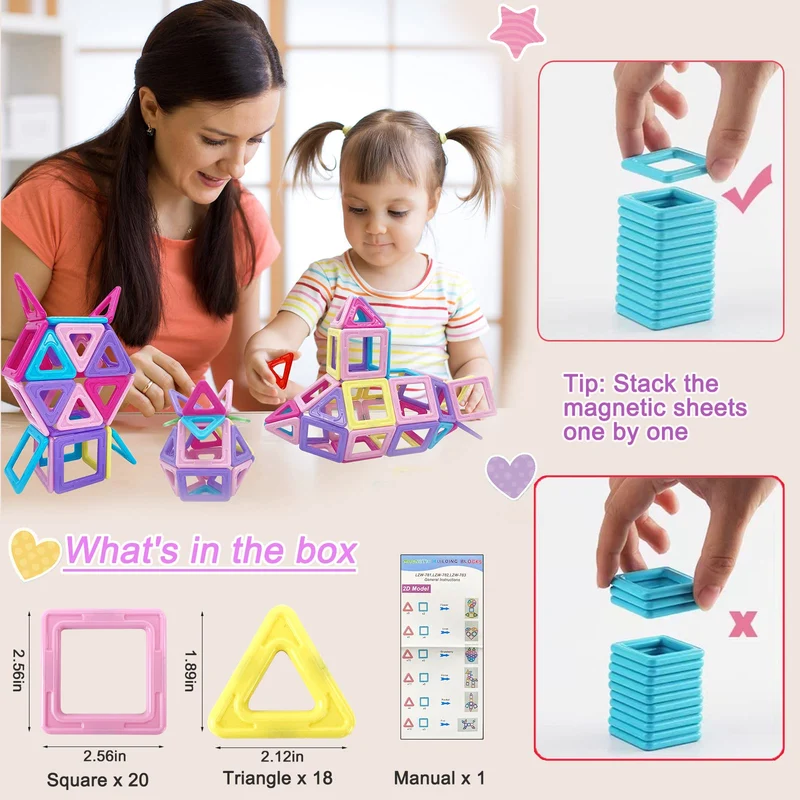 Costruzioni Magnetiche per Bambini 3 4 5 6 Anni 38 Pezzi Magneti Giochi Bambina 3 4 5 6 Anni Gioco Magnetici Bambino Mattoncini Magnetici per Bambini Natale Compleanno Regalo Bambina 3 4 5 6 7 Anni