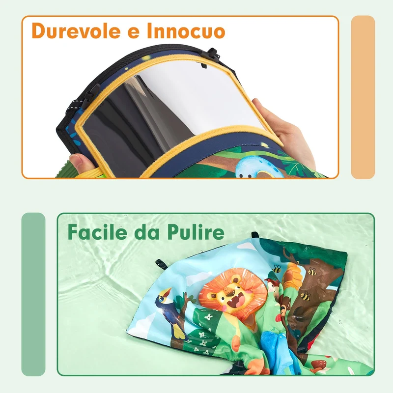 hahaland Specchio Neonati Giochi Neonato 0 3 6 Mesi, Libro Sensoriale con Specchio, Tummy Time Neonati Bianco e Nero Giochi Montessori 6 Mesi Giocattoli Educativi