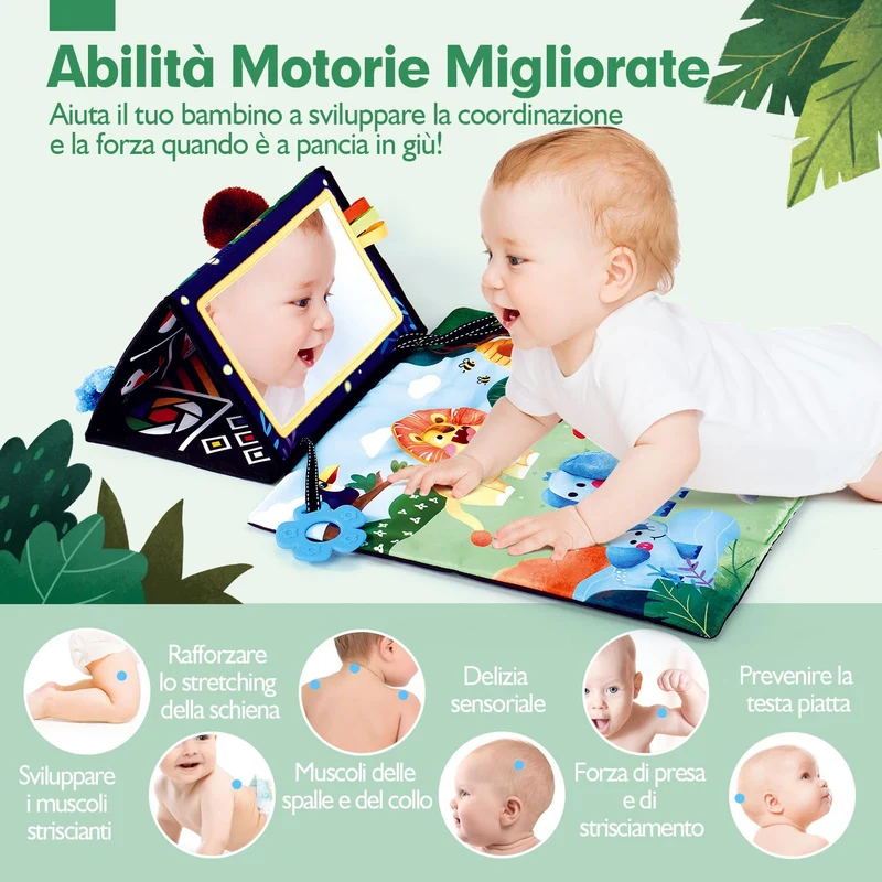 hahaland Specchio Neonati Giochi Neonato 0 3 6 Mesi, Libro Sensoriale con Specchio, Tummy Time Neonati Bianco e Nero Giochi Montessori 6 Mesi Giocattoli Educativi