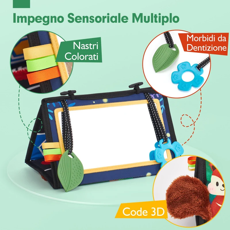 hahaland Specchio Neonati Giochi Neonato 0 3 6 Mesi, Libro Sensoriale con Specchio, Tummy Time Neonati Bianco e Nero Giochi Montessori 6 Mesi Giocattoli Educativi