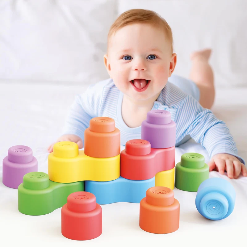 QUERCETTI-Quercetti-4141 MOMY Soft, Giochi di Costruzioni in plastica Morbida per la Prima Infanzia, 12 Pezzi, Multicolore