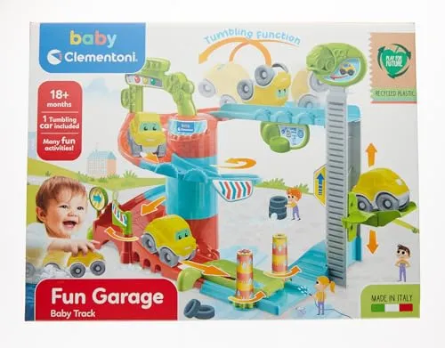 Baby Clementoni - Fun Garage Baby Track, Box e Pista Macchinine per Bambini 18+ Mesi, con 1 Macchinina, Gioco Prima Infanzia Made in Italy, Linea Play For Future, Stimola Manualità e Curiosità, 17404