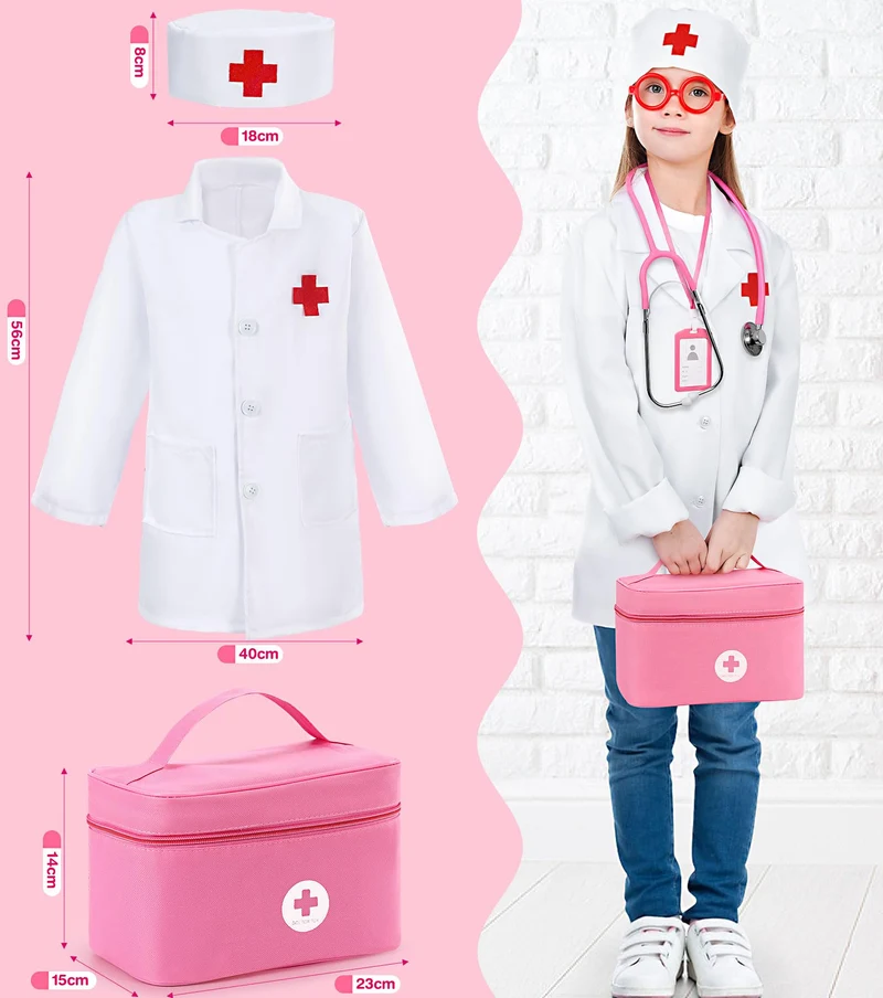 Ophy Valigetta Dottore Bambini, kit Dottoressa Bambina per Ragazze e Ragazzi di 3, 4, 5Anni, Kit Medico Giocattolo con Stetoscopio, Kit Dottore Bambino,Gioco di Ruolo per bambina estivo Performance