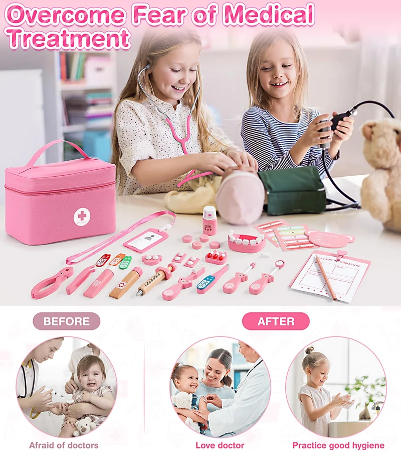 Ophy Valigetta Dottore Bambini, kit Dottoressa Bambina per Ragazze e Ragazzi di 3, 4, 5Anni, Kit Medico Giocattolo con Stetoscopio, Kit Dottore Bambino,Gioco di Ruolo per bambina estivo Performance