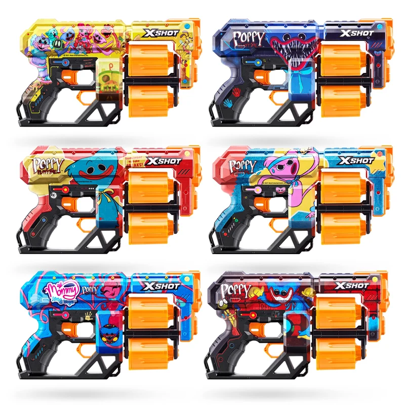 X-Shot Skins Dread Blaster – Poppy Playtime (Kissy) di Zuru con 12 freccette, doppia canna girevole, tecnologia Air Pocket, giocattolo in schiuma per bambini, ragazzi e adulti