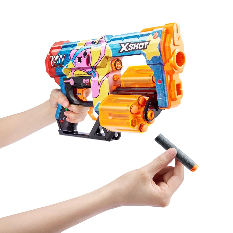 X-Shot Skins Dread Blaster – Poppy Playtime (Kissy) di Zuru con 12 freccette, doppia canna girevole, tecnologia Air Pocket, giocattolo in schiuma per bambini, ragazzi e adulti