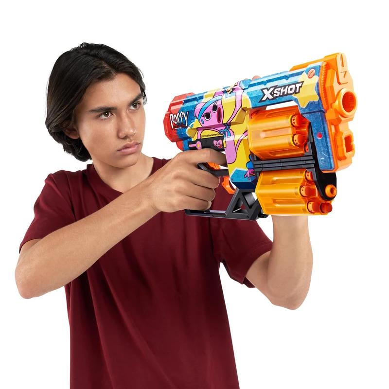 X-Shot Skins Dread Blaster – Poppy Playtime (Kissy) di Zuru con 12 freccette, doppia canna girevole, tecnologia Air Pocket, giocattolo in schiuma per bambini, ragazzi e adulti