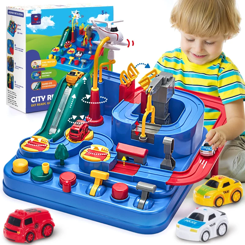 hahaland Giochi Bambini 3 anni Pista Macchinine - Set di Piste da Corsa Gioco di Avventura in Auto Macchinine per Bambini Regalo Bambino 2 3 4 5 Anni Compleanno Natale