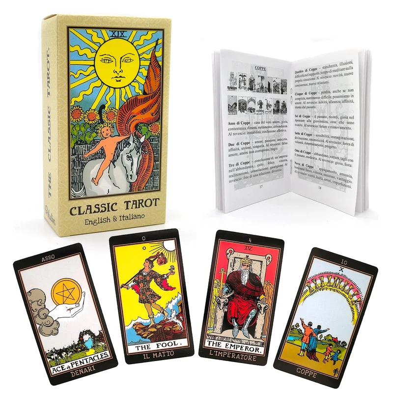 Pelucton Tarocchi Carte Italiano con Manuale per Principianti, Tarocchi Classici con Numeri Moderni e Nomi delle Carte in Italiano e in Inglese.