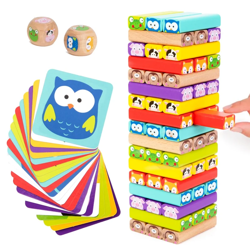 Nene Toys Torre Magica Colorata in Legno con Animali – Gioco Educativo da Tavolo per Bambini - Gioco Didattico 4 in 1 per Bambini da 3 a 9 Anni – Giocattolo Ideale Come Regalo per Genitori e Figli
