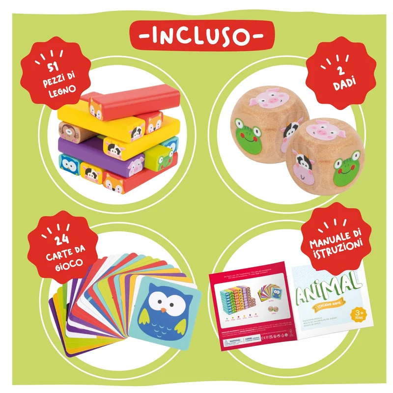 Nene Toys Torre Magica Colorata in Legno con Animali – Gioco Educativo da Tavolo per Bambini - Gioco Didattico 4 in 1 per Bambini da 3 a 9 Anni – Giocattolo Ideale Come Regalo per Genitori e Figli