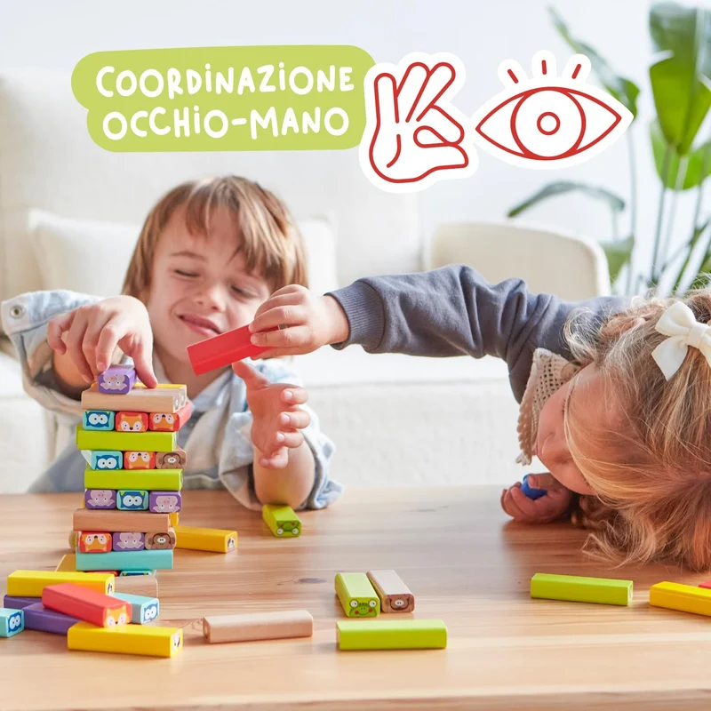 Nene Toys Torre Magica Colorata in Legno con Animali – Gioco Educativo da Tavolo per Bambini - Gioco Didattico 4 in 1 per Bambini da 3 a 9 Anni – Giocattolo Ideale Come Regalo per Genitori e Figli