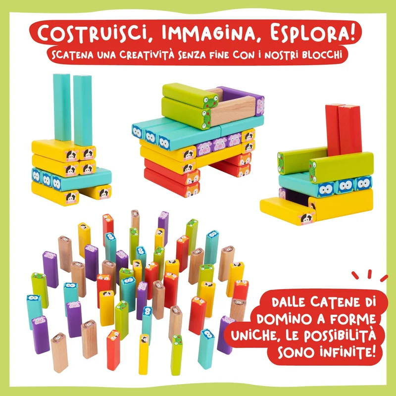 Nene Toys Torre Magica Colorata in Legno con Animali – Gioco Educativo da Tavolo per Bambini - Gioco Didattico 4 in 1 per Bambini da 3 a 9 Anni – Giocattolo Ideale Come Regalo per Genitori e Figli