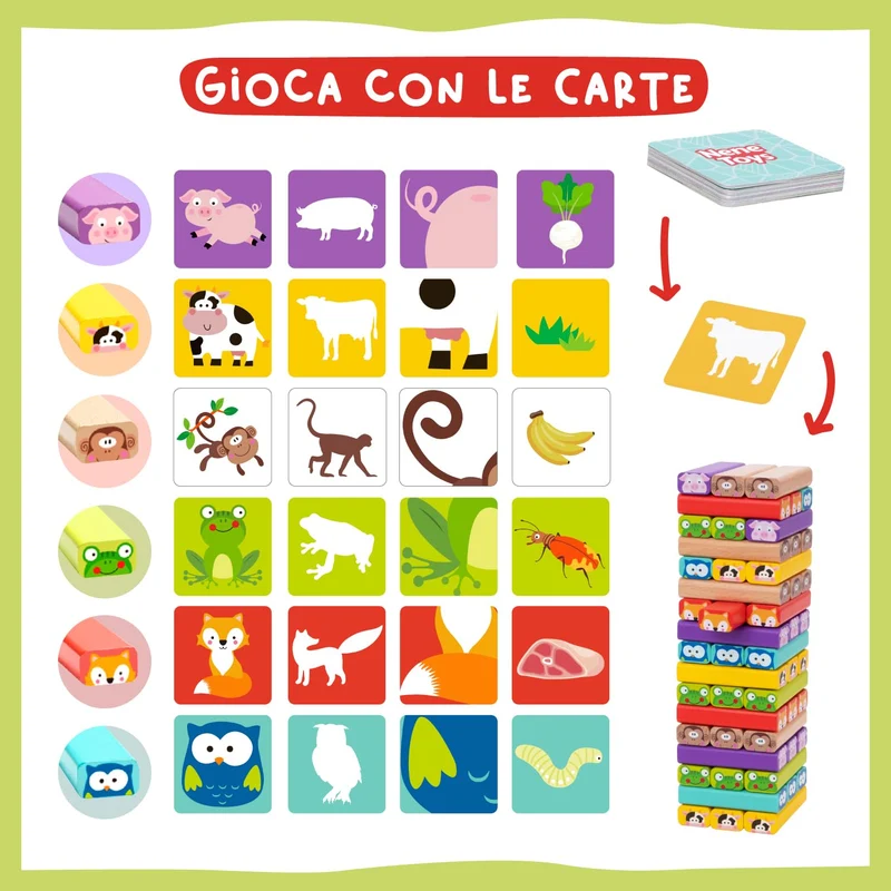Nene Toys Torre Magica Colorata in Legno con Animali – Gioco Educativo da Tavolo per Bambini - Gioco Didattico 4 in 1 per Bambini da 3 a 9 Anni – Giocattolo Ideale Come Regalo per Genitori e Figli