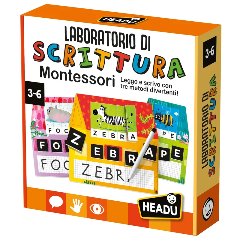 Headu Laboratorio Di Scrittura Montessori Leggo E Scrivo Con Tre Metodi Divertenti It23578 Gioco Educativo Per Bambini 3-6 Anni Made In Italy