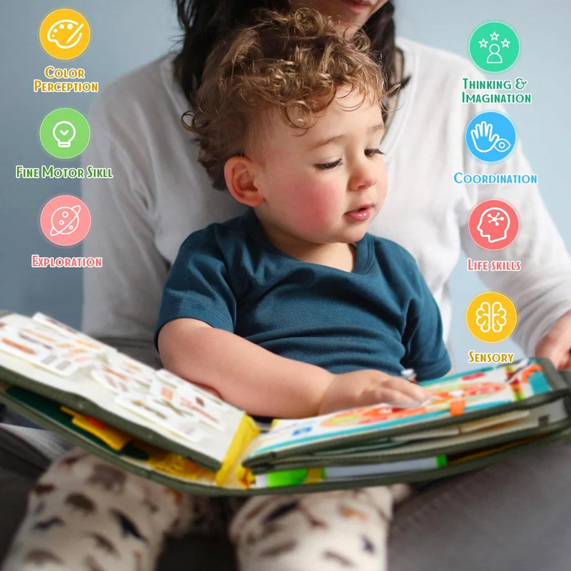 Almaxi Giochi Montessori Busy Board per Bambini 2 Anni, Giocattoli Sensoriali Educativo Giochi da Viaggio Libri Montessori, Regalo di Natale Compleanno per Bambini Bimba Bimbo1 2 3 4 5 Anni