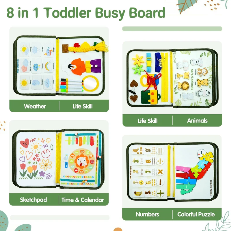 Almaxi Giochi Montessori Busy Board per Bambini 2 Anni, Giocattoli Sensoriali Educativo Giochi da Viaggio Libri Montessori, Regalo di Natale Compleanno per Bambini Bimba Bimbo1 2 3 4 5 Anni
