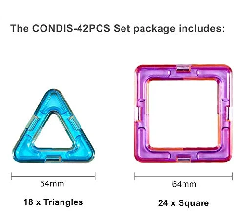 Condis Costruzioni Magnetiche Bambini 42 Pezzi, Giochi 3 4 5 6 7 anni, Educativi Calamite Puzzle Montessori
