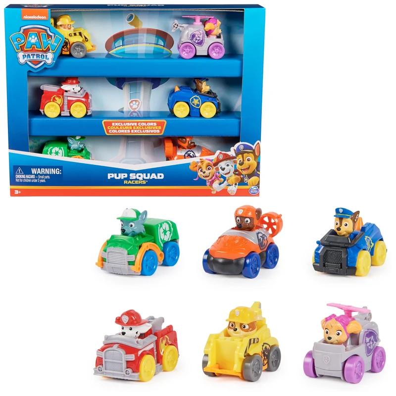 PAW Patrol Pup Squad Racers, Confezione Regalo con 6 veicoli, giocattoli per bambini e bambine da 3 anni in su