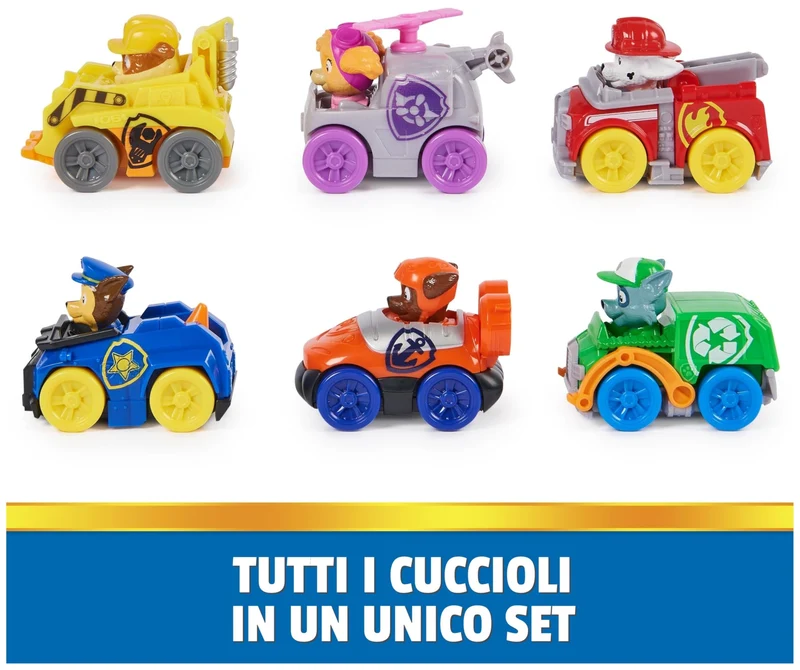 PAW Patrol Pup Squad Racers, Confezione Regalo con 6 veicoli, giocattoli per bambini e bambine da 3 anni in su