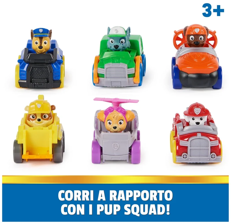PAW Patrol Pup Squad Racers, Confezione Regalo con 6 veicoli, giocattoli per bambini e bambine da 3 anni in su