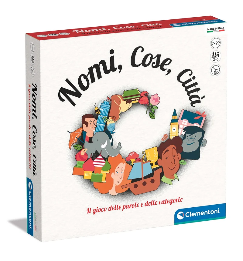 Clementoni - Nomi Cose e Città, Gioco da Tavolo con 29 Carte Categoria, per Bambini dai 7 Anni in Su e Tutta la Famiglia, 2-6 Giocatori, Idea Regalo Made in Italy, Lingua Italiana, 16634